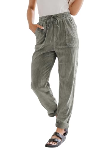 EVALESS Casual Corduroy Pants for Women Drawstring Elastic Waist Pants Fall Winter 2025 Comfy Straight Leg Trousers with Pockets Gray Large