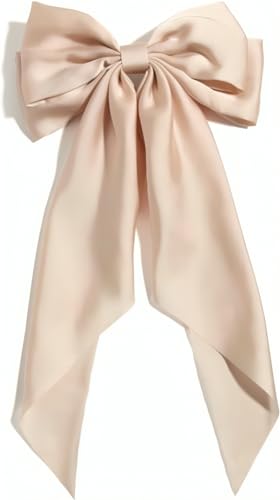 Image of FilterFashion Large Satin Hair Bow - 11.5 Inch Oversized Bow Clip for Girls & Women, Elegant Hair Accessory (Light Peach)
