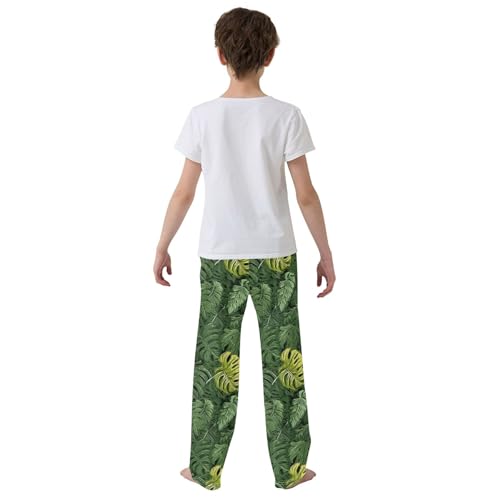 Tropical Leaves Long Pajama Pants Elastic Waist PJ Bottoms with Pockets S A1111644
