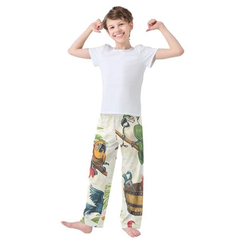 Pirate Parrot Birds Boys Long Pants Soft Trousers Elastic Waist Kids Lounge Bottoms with Pockets S-XL2