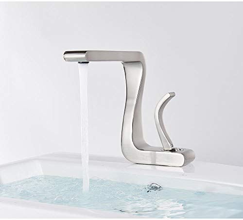 Robinet de lavabo au design artistique mitigeur monotrou FANDIAO en nickel brossé pour salle de bain