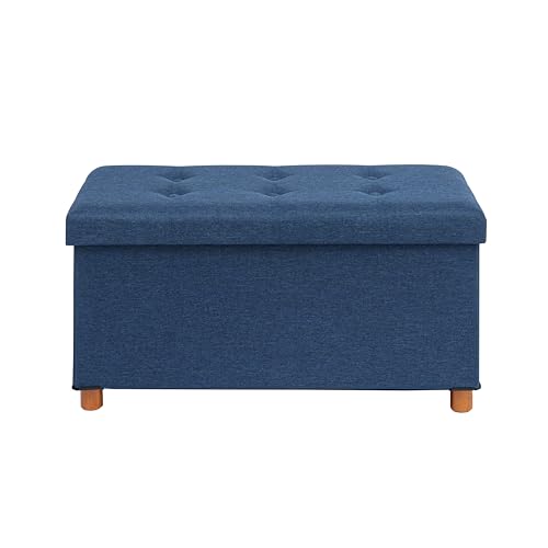 B FSOBEIIALEO Storage Ottoman with Tray, Foot Stools and Ottomans with Legs, Storage Cube Seat Linen Blue 30"