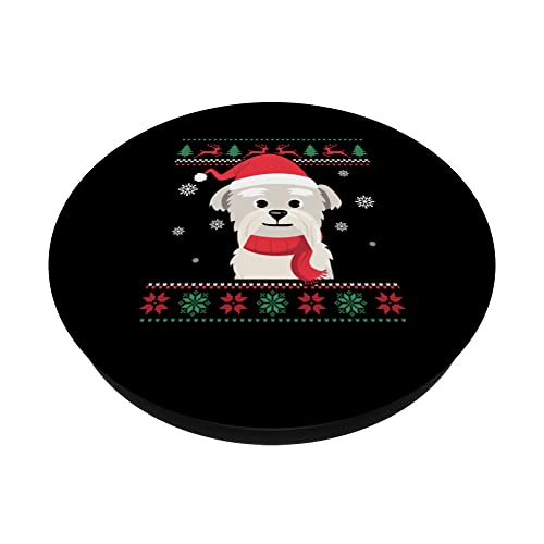 santa hat Christmas family ugly christmas funny dog PopSockets Swappable PopGrip, Black - Image 2