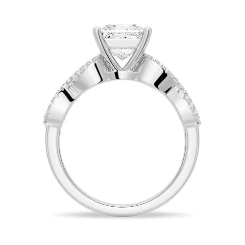 MSBLUE® Moissanite Engagement Ring, 1.5CT Twisted Infinity Vintage Pavé Princess Cut, 14K Gold Vermeil, Rhodium Finish2