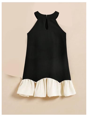 SOLY HUX Girl's Pearl Halter Dress Sleeveless Ruffle Hem Color Block Cute Birthday Midi Dresses2