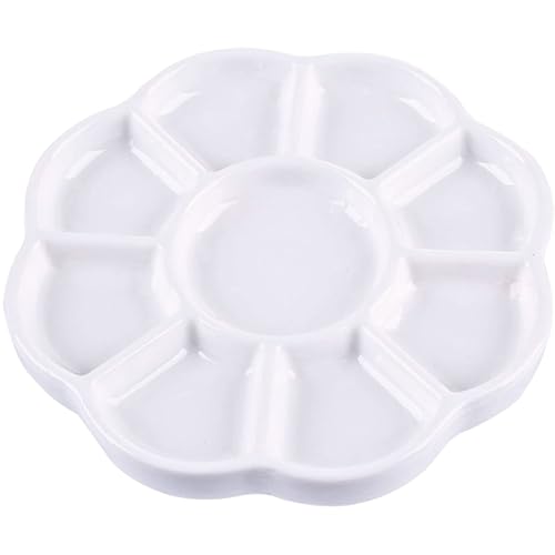 MOTOFITOOL 9 Well Porcelain Ceramic Watercolor Paint Palette, 5.3 Inch Flower Design Mixing Tray for Arts Crafts, Gouache, Acrylic Paints, Jewelry Organizer