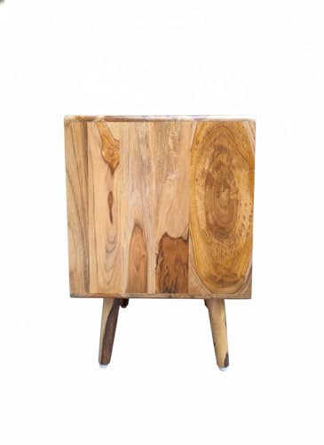 Image of MISAN Boston Solid Wood Bedside Table with Rattan Drawers Mid Century Night Stand for Living Room, Bedroom (S- Natural)