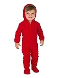 Footed Pajamas - Bright Red Infant Hoodie Fleece One Piece - Infant - Small (Fits 0-3mos.)