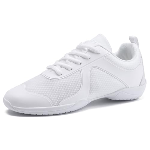Image of White Cheer Shoes for Girls Womens Cheer Shoes Youth Girls Cheerleading Shoes Competition Gear Dance Tennis Sports Training Athletic Comfortable Flats Breathable Soft Kids Cheer Sneakers