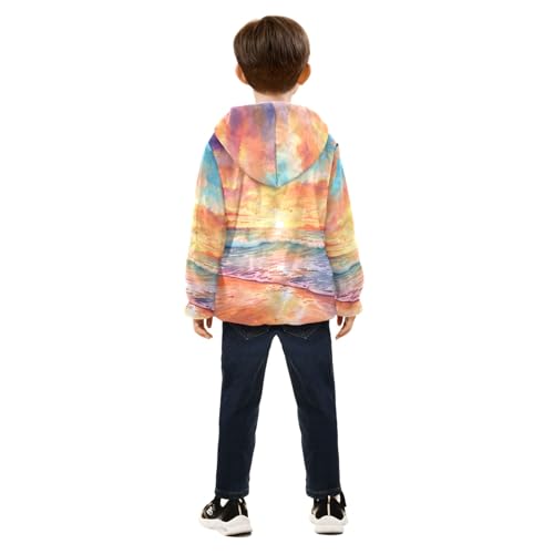 Boys Girls Fleece Jacket Sunrise at Seaside Kids Warm Hooded Outwear Coat4