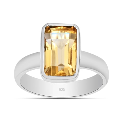 Silver Palace Anillo de plata de ley 925 con piedras preciosas de citrino natural para mujer, Metal, Citrino