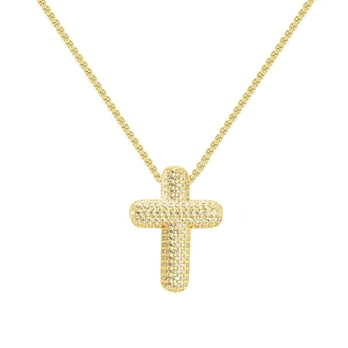 Zeffy Cross Necklace for Women Dainty Gold Cross Chain Pendant Trendy CZ Diamond Crucifix Charm Bubble Necklace Non Tarnish Hypoallergenic Faith Choker Religious Gifts for Women