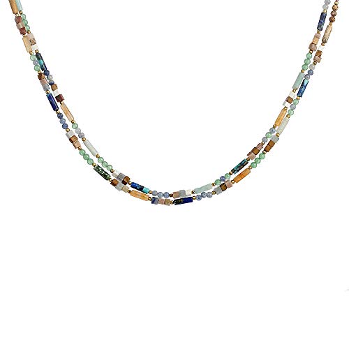 Plumiss Boho Handmade Natural Jasper Stone Beaded Crystal Mixed Strand Short Necklace for Women Girl2