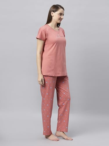 Image of DZZO Women's Cotton Printed Night Suit Set of T-Shirt & Pyjama, Night wear Dress, Relaxed wear for Women /Girls