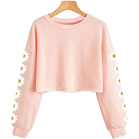 Maxwinee Kids Grils Sweatshirt Daisy Print Long Sleeve Pullover Crop Tops Casual Pink Cover