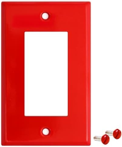 1-Gang Red Metal Rocker Switch Covers, Highly Visible Red Decorator Wall Plates, 1-Gang Standard Size, GFCI Outlet Covers For Hospitals Or Emergency Locations, Heavy Duty Painted Red Metal Wall Plate