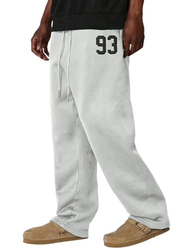 ZAFUL Men's Baggy Casual Pants Letter Graphic Sweapants Drawstring Lounge Straight Leg Track Pants with Pockets(1-Grey, L)
