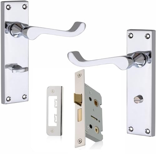 Victorian Scroll Bathroom Door Handles with Lock 64mm Bathroom Door Lock & Handle Set