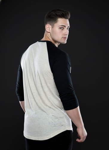 Image of HOT BUTTON Original East Coast Raglan Full Sleeve T-Shirt, Oatmeal Melange and Black, Graphic Print