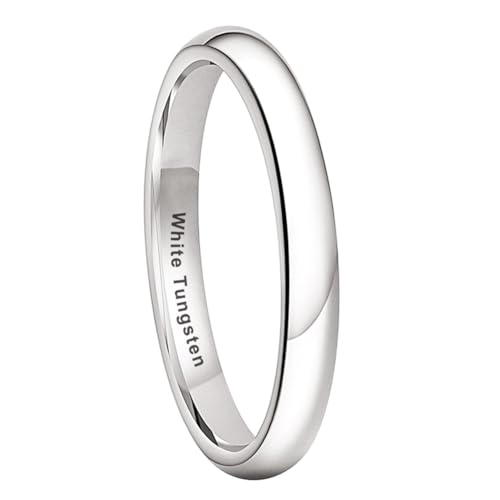 Image of TUTISS 2mm 3mm 4mm 5mm 6mm 7mm 8mm 10mm White Tungsten Rings for Men Women Engagement Wedding Bands Domed Polished Shiny Comfort Fit