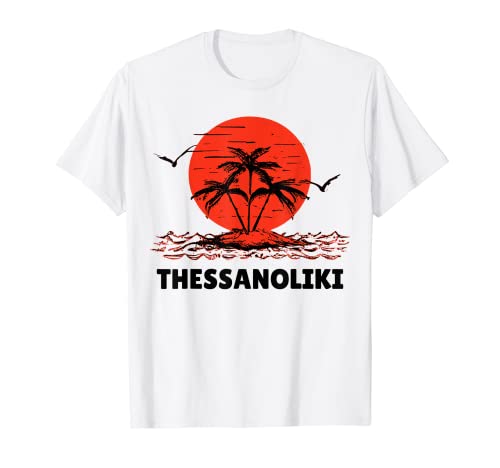 Thessanoliki. 80s Palm Sunset. Tropical Beach Summer. T-Shirt