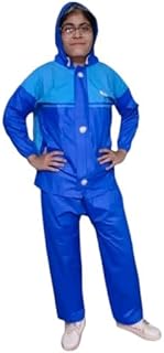 Shree karni uniform Unisex Waterproof Raincoat Set with Hood & Pockets | Stylish Lightblue & Blue Design | Lightweight, Windproof, Full Sleeve Jacket & Pant Combo for Adults 5_6_Year-picture-24