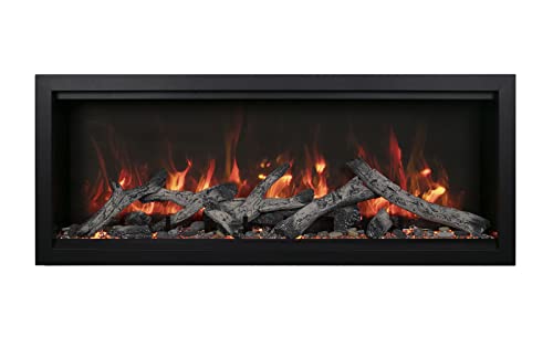 Amantii Sym-60-Xt-Bespoke Symmetry Extra Tall Bespoke 60 Inch Recessed Indoor Outdoor Electric Fireplace, Wifi Bluetooth Speaker Available, With Remote, Trim And Rustic Log Media #TOP3