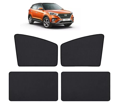 Image of Auto Hub Nylon Car Window Sunshade /Curtains Compatible with Hyundai Creta (Model : 2020-2023) - Pack of 4, Creta Sun Shade, Black