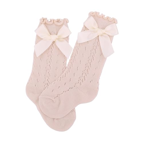 Sugarmelon Baby Girls Ruffle Socks with Bows Infant Toddler Kids Long Stockings Mesh Knee High Socks
