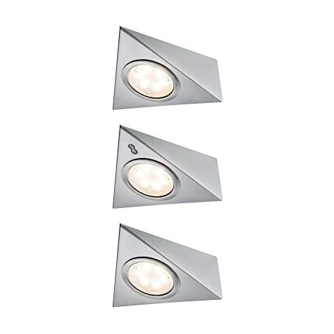Paulmann 93572 LED Unterschrankleuchte Dreieck mit Näherungssensor eckig incl. 3x2,8 Watt Schrankleuchte Eisen gebürstet Schranklicht Metall Cover
