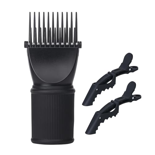 PERFEHAIR Universal Blow Dryer Comb Attachment for Coarse Curly Hair - Unbreakable Teeth Hot Resistant Grip Fits 1.5-2 Nozzles Salon Fast Blowout & Straightening Tool Black