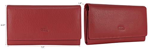 Image of Women's Top Grain Leather Wallet, RFID Blocking Bifold clutch, 17 Card Slots, Zip Pocket Organizer, Elegant Gift for Women - Birthday, Valentine, Anniversary - RED