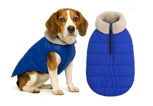 Image of The Pets Company Dog Winter Coat Jacket, Clothes, Windproof, Waterproof, Light Weight, Washable, Ultra Warm Thick Fleece Lined Dog Vest for Cold Weather Protection, (Blue, Medium - 20 Inch)