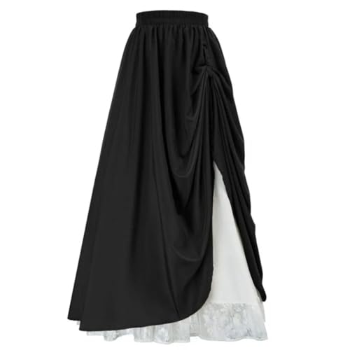 Women’S Casual Dual Layer Lace Skirt with Button Detail and Long Shirring Waist Elastic Band3