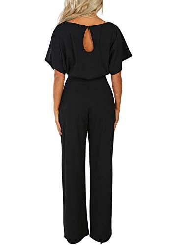 BLENCOT Jumpsuit voor dames, met ceintuur, ronde hals, elegant, korte mouwen, jumpsuit, lang, overall, broekpak, playsuit romper - Image 4