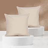 Viste Tu Hogar, Juego de 2 Fundas de Cojin sin Volante 60x60 cm, Suave Algodón y Poliéster, Cremallera Oculta, Protector de Cojín Resistente para Decoración de Hogar, Unicolor, Beige Oscuro Liso.