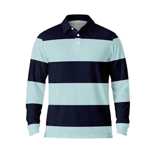 Polo de manga larga para hombre, camisa informal con botones, transpirable, manga larga, parte superior a rayas, Verde claro., M