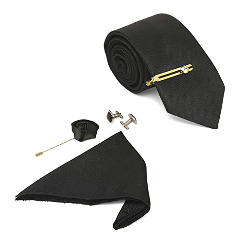 Image of MUTAQINOTI Mens Woven Premium Silk Necktie Suit Accessories Set With Pocket Square Cufflinks Brooch Golden Tie Pin (TEGP2)