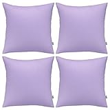 Thmyo 4-Pack 100% Cotton Comfortable Solid Decorative Throw Pillow Case Square Cushion Cover Pillowcase Sublimation Blank Pillow Covers DIY Throw Pillowcase for Sofa(18x18inch/45x45cm,Light Purple)