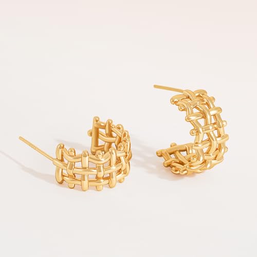 FETTERO Split Hoop Earrings 14K Gold Plated Chunky Hoop Earrings for Women Dainty Hypoallergenic Half Hoop Earring Jewelry Triple Hoop Earrings