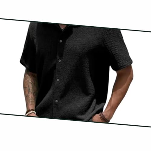 Image of MiraMichi Men's Slim Fit Half Sleeve Polycotton Casual Shirt - Solid Pattern, Hip Length, Ideal