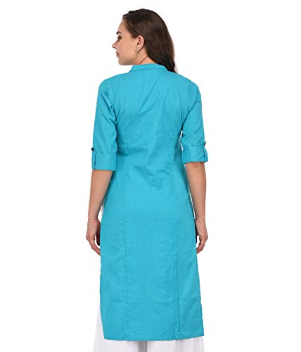 Image of Pistaa's Women's Cotton Relaxed Fit Straight Solid Kurta With Two Patch Pockets