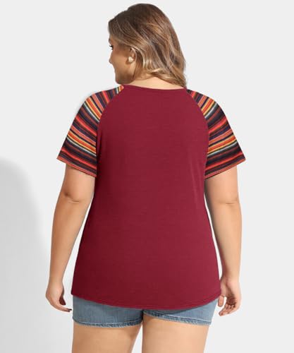 Image of CARCOS Plus Size Tops for Women Short Sleeve Shirt Summer Star /Leopard /Tie Dye /Flower Crewneck Pullover Tunic XL-5XL