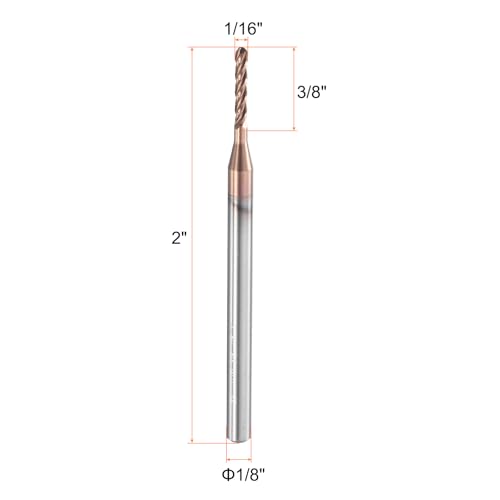 Image of HARFINGTON Ball Nose End Mill 4 Flute 1 /16 inch Diameter 1 /8 inch Shank Tungsten Carbide TICN Coated Spiral CNC Router Bits 3 /8 inch Cutting Length Single End Ball for Carving Engraving Grinding