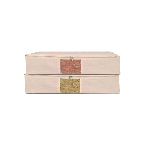 Image of TAKIVA Cotton Canvas Saree Storage Bags (Pack of 2) | Cotton Bags for Clothes Storage | Bags for Storing Clothes and Blankets (Off White)