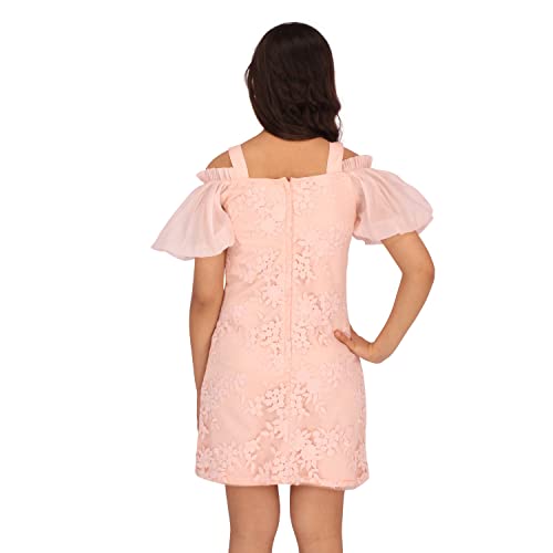 Image of Cutecumber Girls Organza Embroidered Cold Shoulder Shift Cream Dress.CC7065D-CREAM
