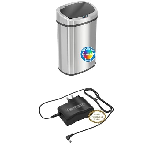 Image of Bundle of iTouchless 13 Gallon Sensor Kitchen Trash Can with AbsorbX Odor Filter + Official AC Power Adapter
