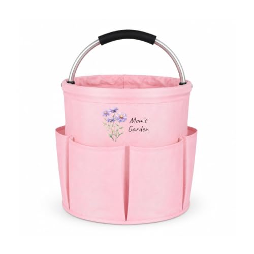 Gartentasche Gartengeräte Tasche Personalisiert Gartenwerkzeug Organizer Aus Oxford Stoff Faltbar Mit Taschen Blumen Stickerei Name Geschenk Für Frauen Mama Oma Gärtnerin (Hellrosa)