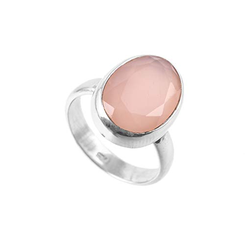 Bague en argent 925 et quartz rose véritable avec un anneau de créateur élégant pour femme