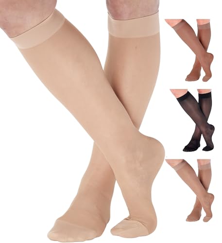 Image of ABSOLUTE SUPPORT - Sheer Compression Socks for Women 20-30mmHg - Knee High Compression Stockings for Circulation during Pregnancy, Sports, Athletic, Travel - Natural, Small - A205NA1